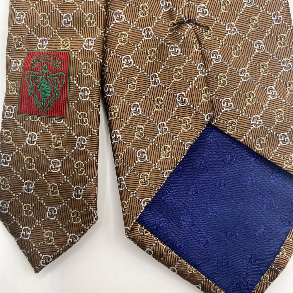Gucci Brown Patterned Tie with Blue Accent - Picture 2 of 6